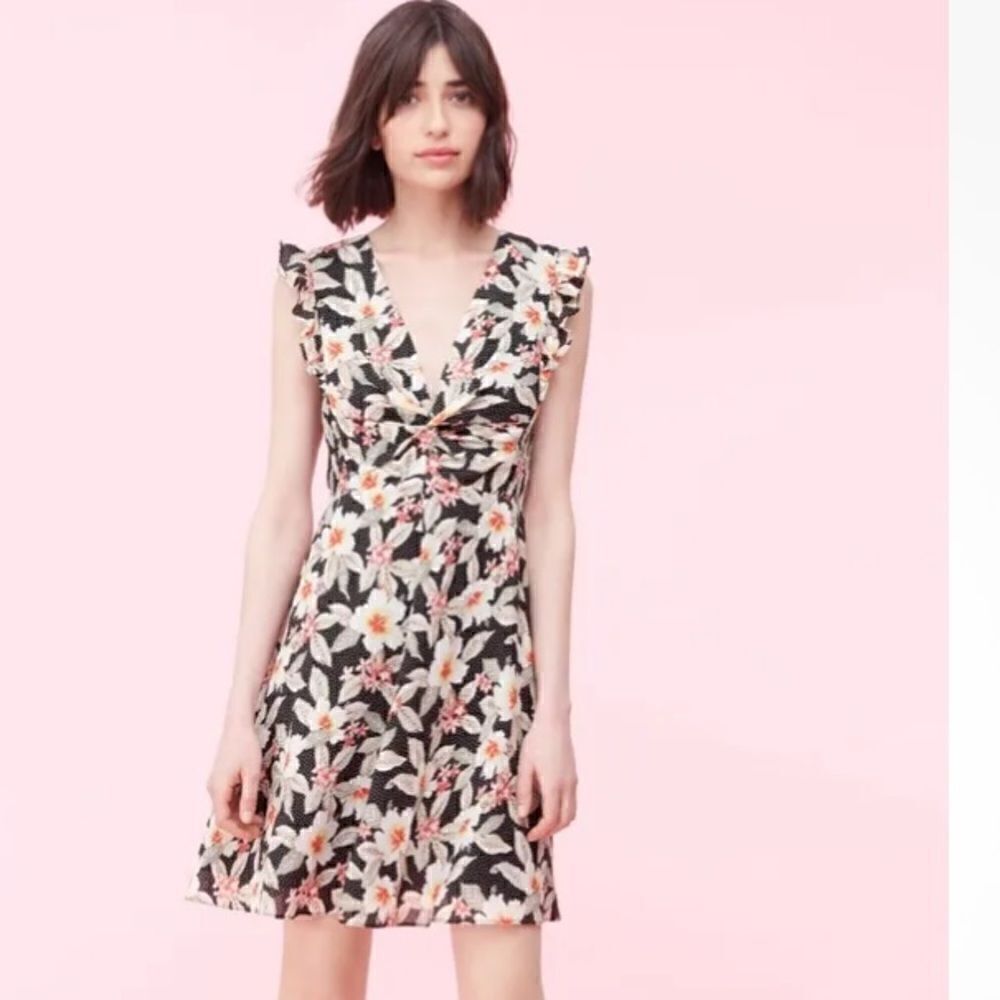 Rebecca Taylor Black Floral Kamea Fleur Silk Dress  | Size 8